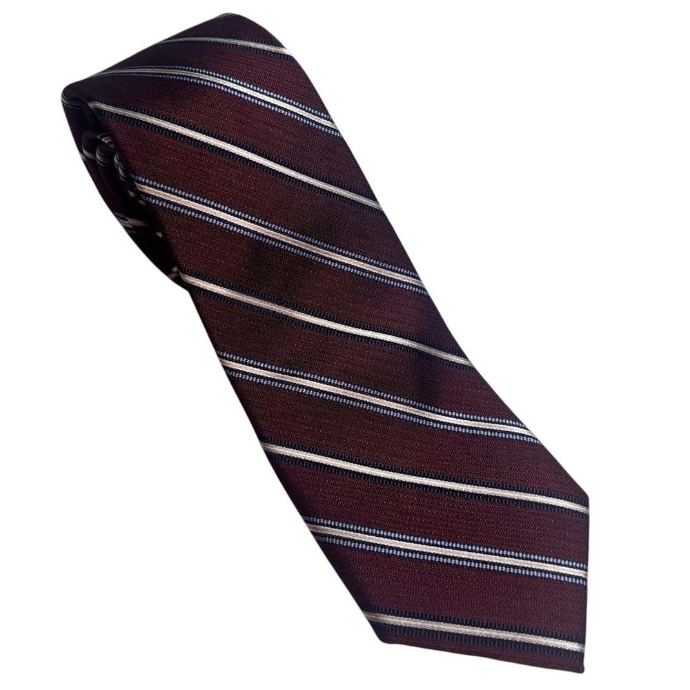 Jos. A. Bank 1905 Mens Silk Blend Striped Tie Burgundy Blue White Regular Width